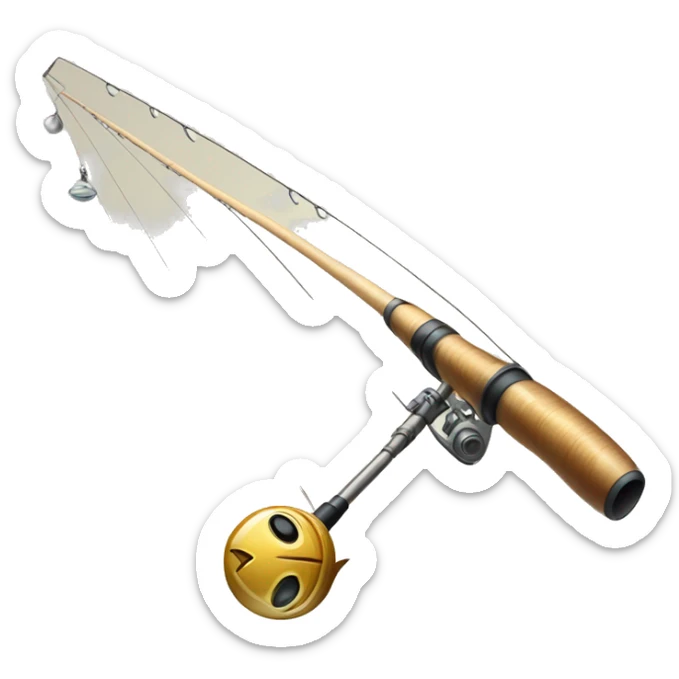Illustrates a fishing rod, with shiny details and elegant design, in a slightly animated style. sticker
