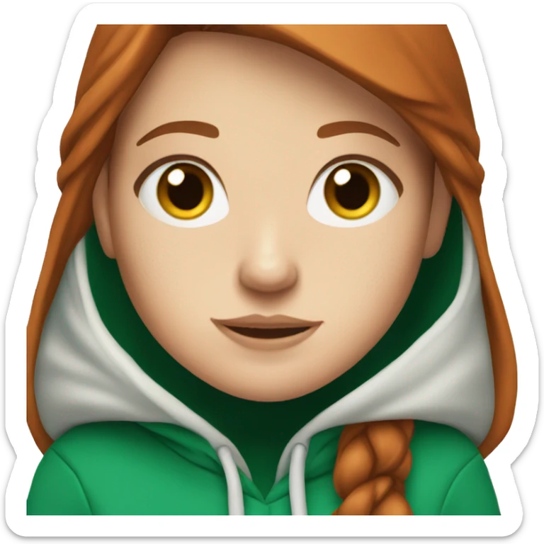 White girl in a emerald hoodie with freckles and auburn hair sticker