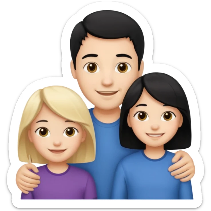 Family blach hair male + blonde female + black hair kid sticker