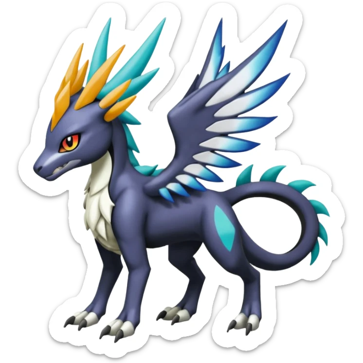 Colorful Meloetta-Zekrom-Wargreymon-Sergal-Pokémon-Digimon-Fakémon-fusion-hybrid-creature sticker