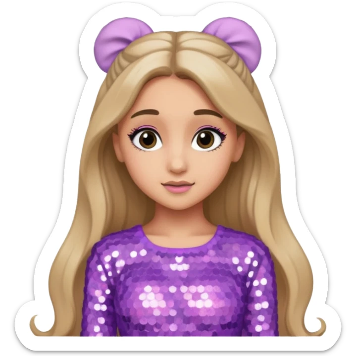 Ariana Grande with long dark blonde hair, lavender pink sequin outfit sticker