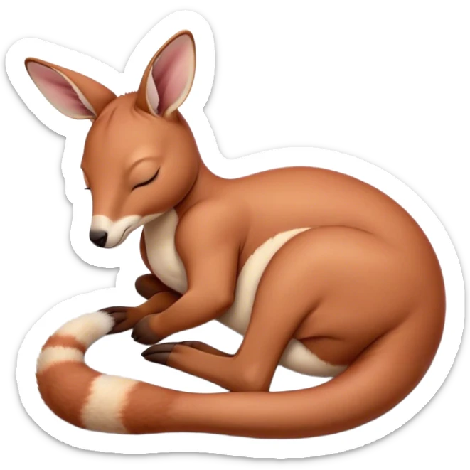 Meme-Worthy Cute Sleeping Adult Red Kangaroo Portrait Emoji, Head resting peacefully with a contented smile, showcasing a solid, reddish form with a characteristic red kangaroo-shaped head featuring a soft, elongated snout and small, relaxed ears, eyes shut in a serene, restful nap, Simplified yet adorably endearing features, highly detailed, glowing with a soft, drowsy outback light, high shine, relaxed and utterly lovable, stylized with an air of playful laziness, soft glowing outline, capturing the essence of a sleeping kangaroo that feels destined to become the next viral icon of adorable rest! sticker