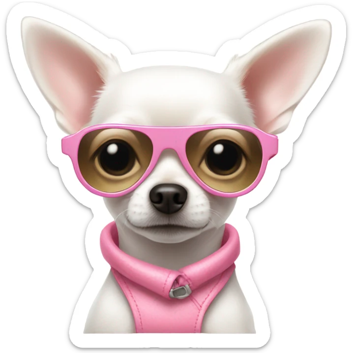 White Chihuahua with aviator sunglasses and a pink dress sticker
