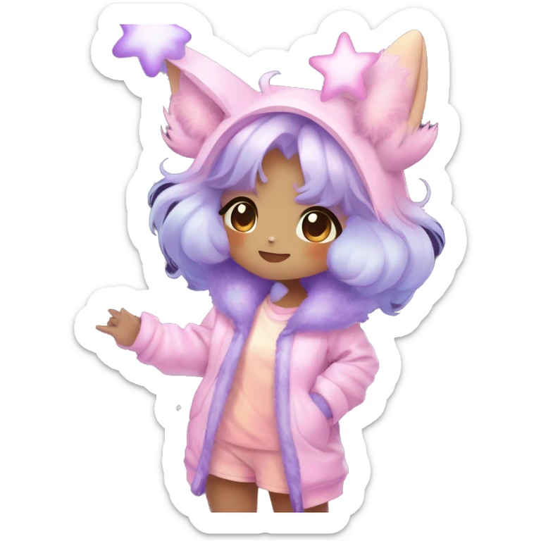 Anthro Cute Gorgeous Petite Shiny Colorful Pastel Glitter Sparkle Stars Gradient Anime Chibi Animal-Fakémon-Pokémon-Hybrid Fur Sona Aesthetic Trending Style Full Body sticker