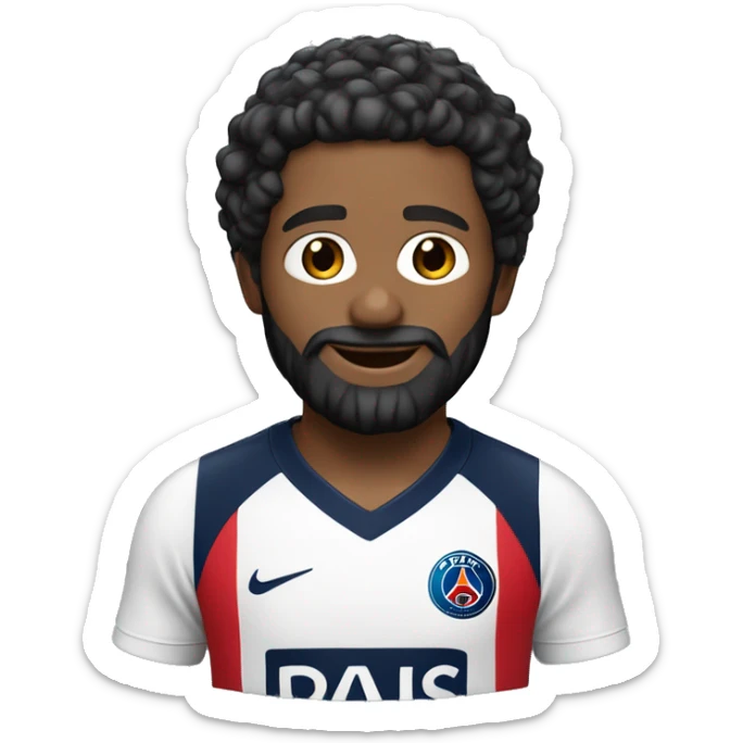 Singe avec le maillot du psg homme blanc cheveux noirs barbe noire et yeux bleus sticker