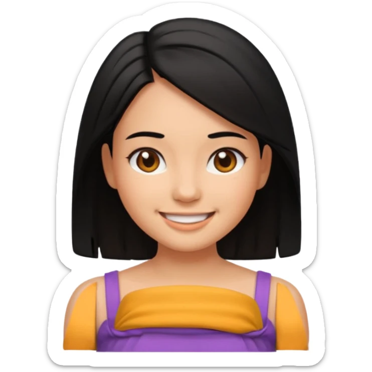 girl emoji with black hair worn down, tan skin, wearing a sleeveless and strapless top sticker