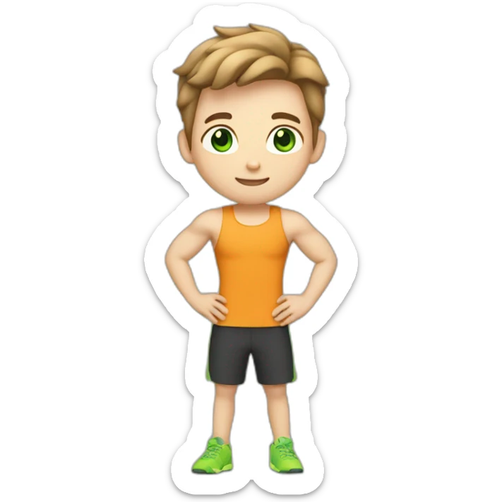 Fitness boy, whole body, white skin, light brown hair, green eyes sticker