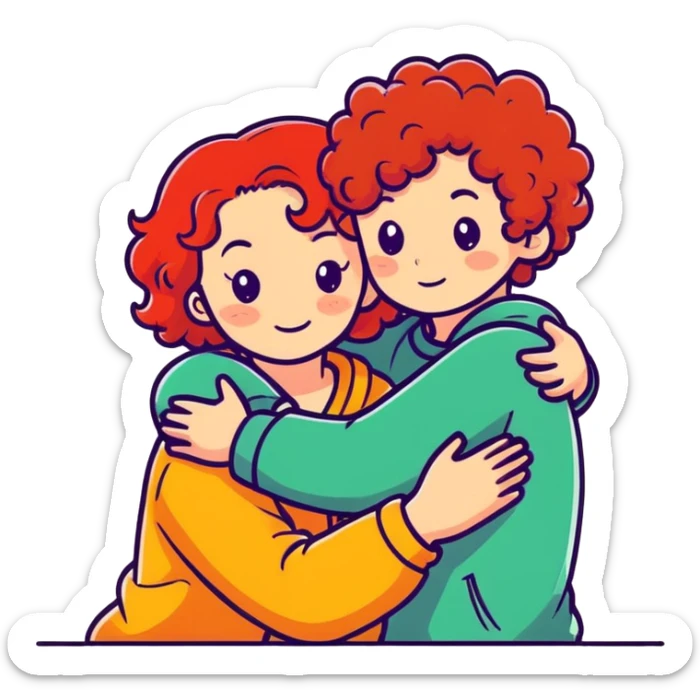 Red hair girl and curly hair boy hugung sticker