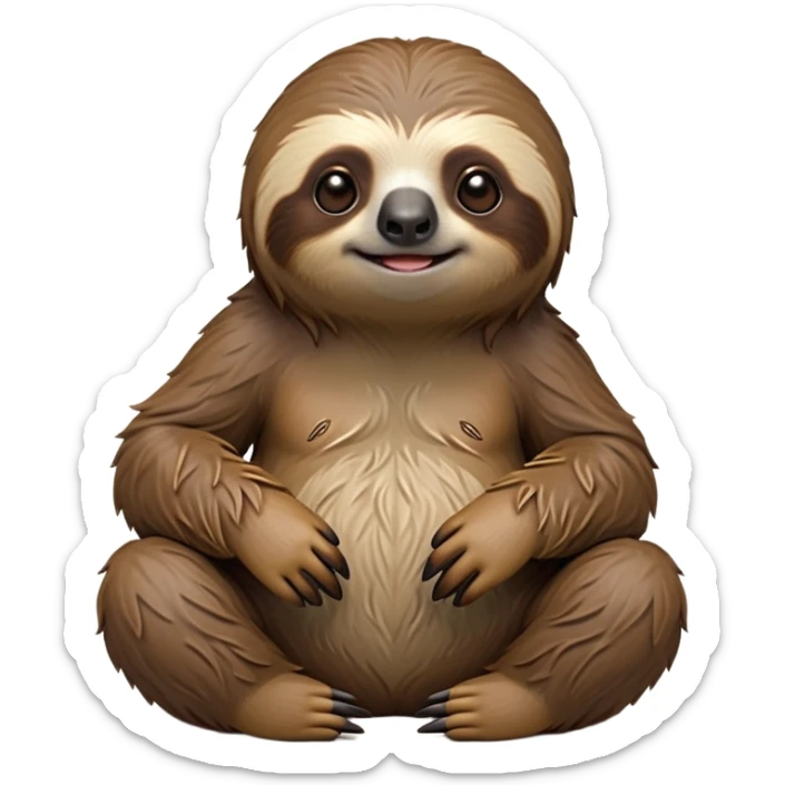 cinematic-sloth-realistic-full-body-sitting-emoji,-long-curved-claws-clinging,-thick-shaggy-brown-fur-slightly-ruffled,-head-tilted-dramatically,-slow-blinking-eyes-filled-with-serene-wisdom,-simplified-yet-realistic-focused-features,-highly-detailed,-glowing-with-an-almost-sarcastic-glow sticker