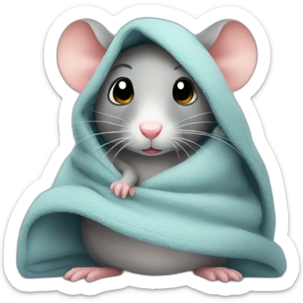 rat cozy in blanket sticker
