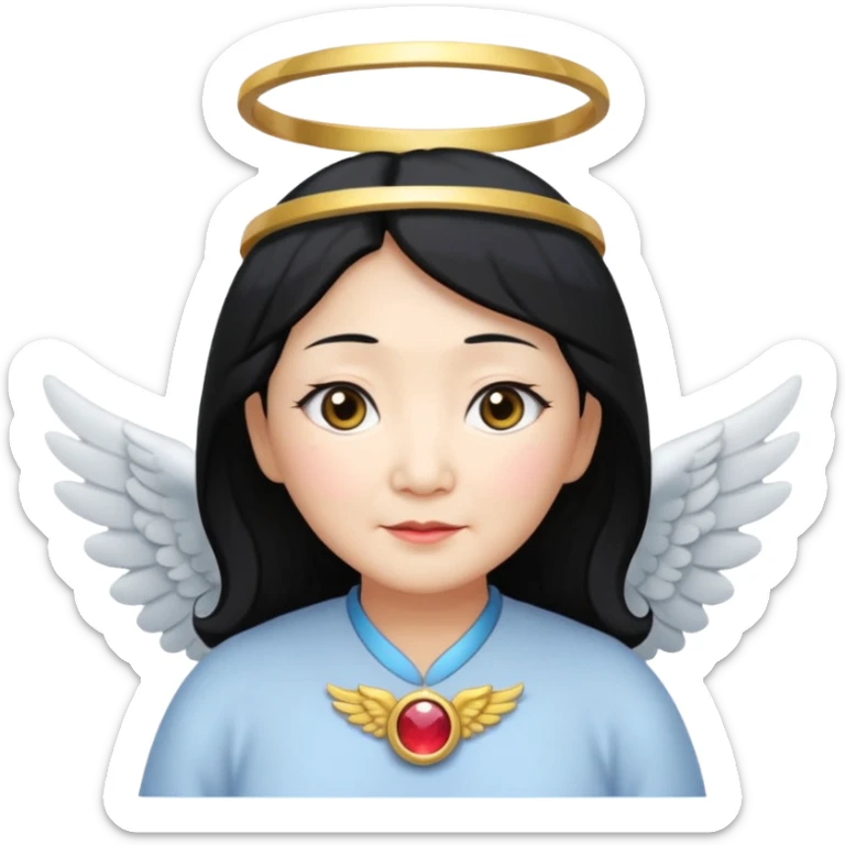 Angel Old Lady with wings black hair asian  smaller eyes w hLo sticker