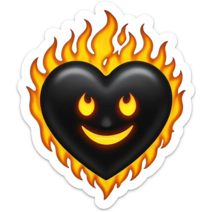 A dark black heart with glowing black flames rising smoothly, giving a mysterious and powerful feel. Transparent background, simple emoji style with a dramatic touch. sticker