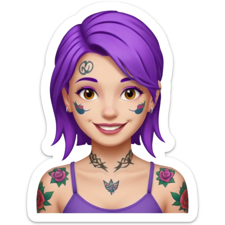 women with tatoos and hightlight that tatoos with purple hair sticker