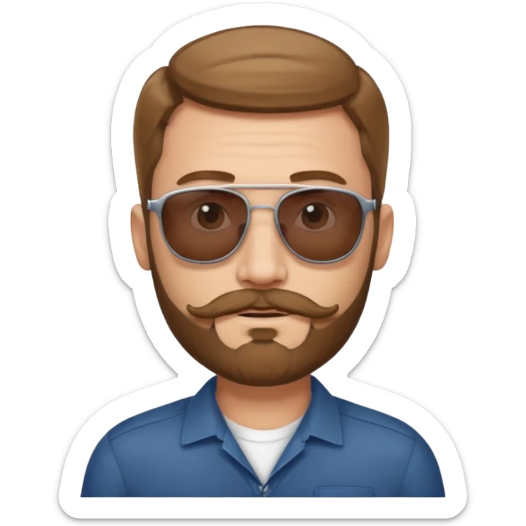 Man in his forty’s, with light moustache and a light beard, brown hair with young haircut, and sunglasses  sticker