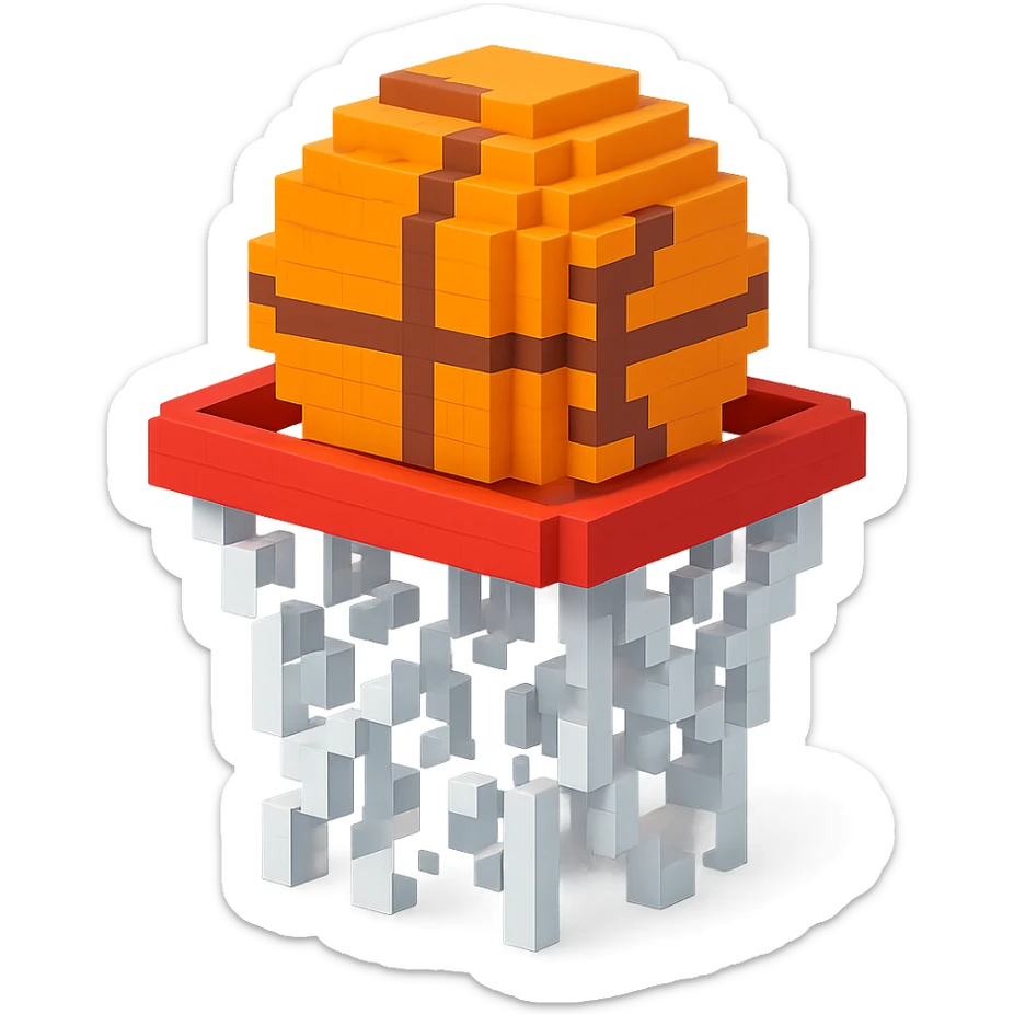 Voxel-style basketball in a net, variation 8 sticker