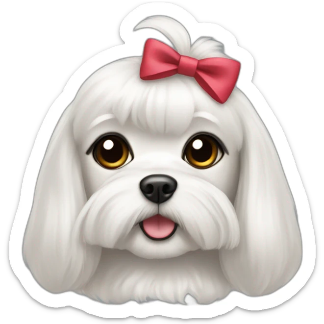 Maltese dog female with a hair bow, with black eyes, with dark eyes sticker