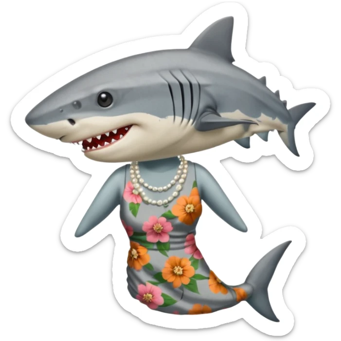 create me a slack emoji of a very old tiger shark dressed like a grandma sticker