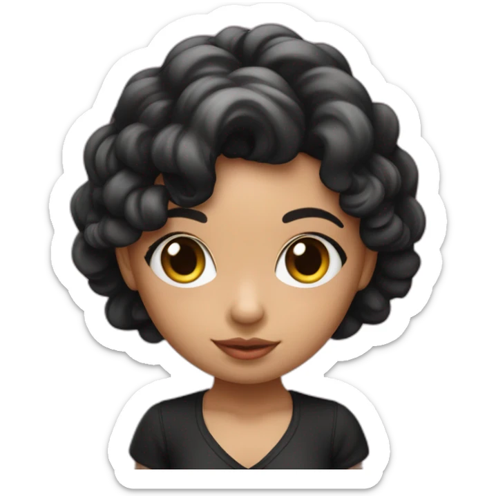 Niña con cabello rizado negro de piel blanca con lazo rosa coquett en su cabello  sticker