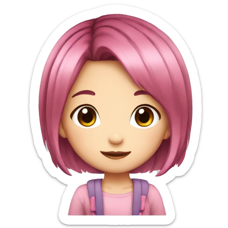 Little cute girl anime with dark pink hair  sticker
