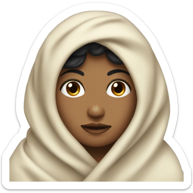Face of a woman wrapped in a blanket with curly black hair and black eyes  sticker