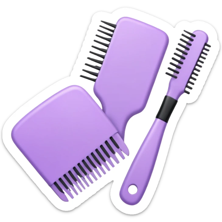 pastel purple hair brush and comb crossed together, both in pastel purple, Apple iOS style emoji sticker