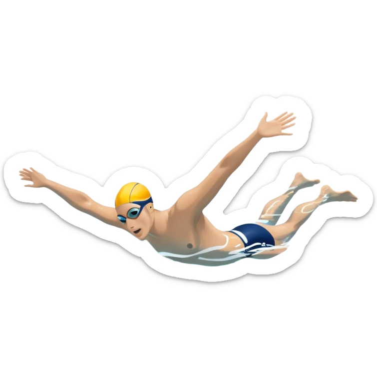 An icon showing a close-up of a swimmer's body gliding through clear pool water, with splashes around. The design includes the swimmer's arms and legs in motion, but faces are not visible. Transparent background highlights the grace and fluidity of swimming. sticker