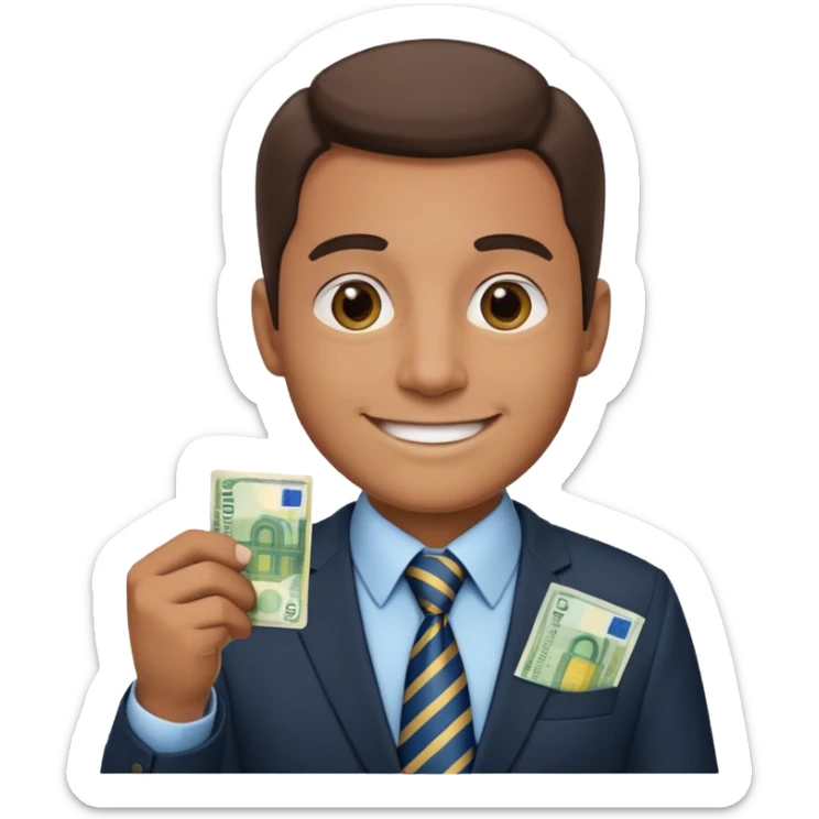 AN UNCLE with a tie in business clothes and with euro money
 sticker