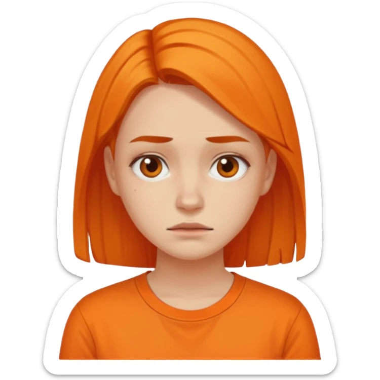 25 year old woman in orange shirt, she looks like she is in pain sticker
