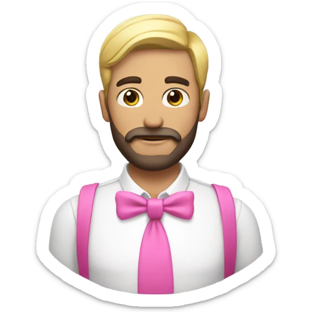 Gay man wearing a pink bow, with a beard his skin is white and has dark hair sticker