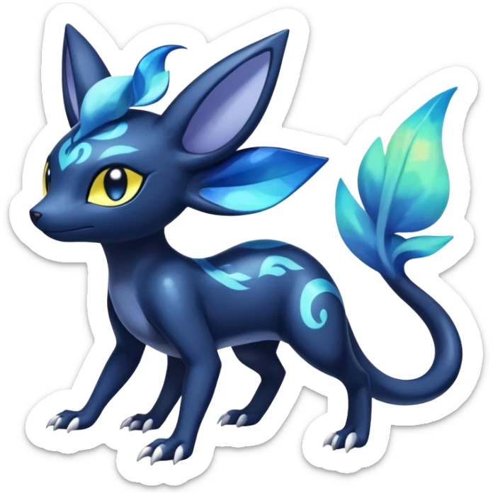 Colorful Iridescent Exotic Nebulae Salandit-Meowstic-Umbreon-Fakémon-hybrid-creature (full body)  sticker