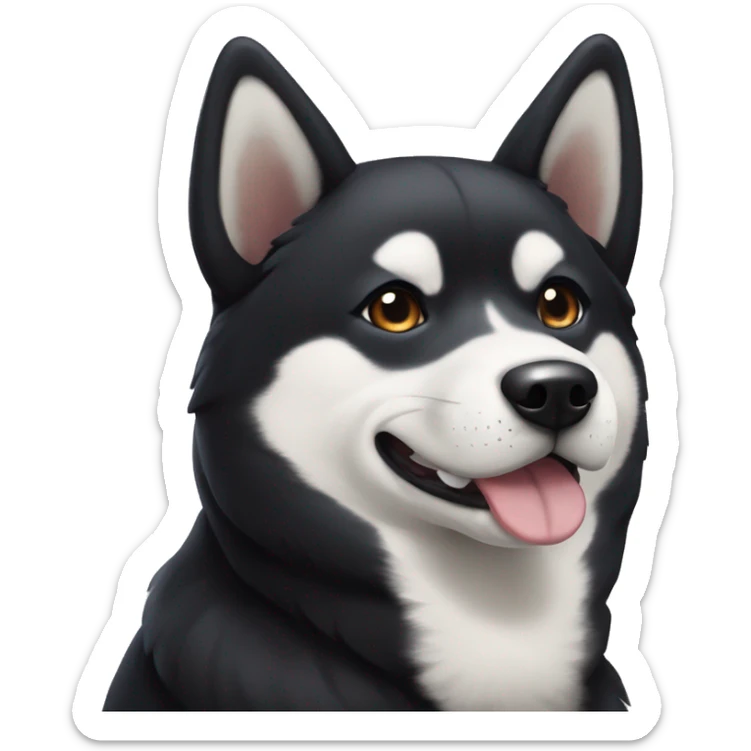 Old black Shiba Inu with white areas of the face resembling a husky sticker