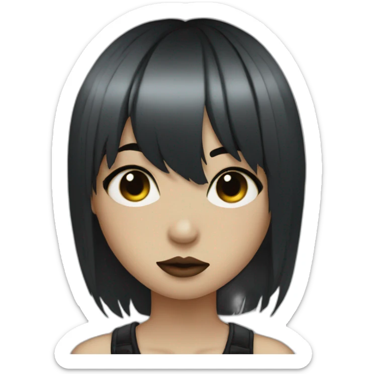 Emo girl with black straight hair with bangs and Facial piercings On her septum and middle lip sticker