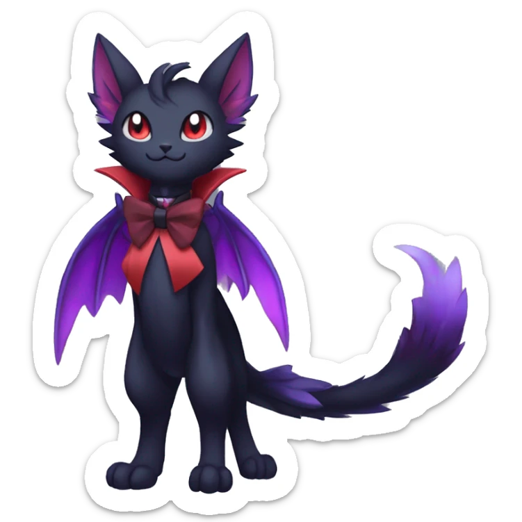 cool anthro black purple red ethereal fantasy nargacuga-Noivern-cat-Fakemon collar harness bow tie and bracers full body sticker