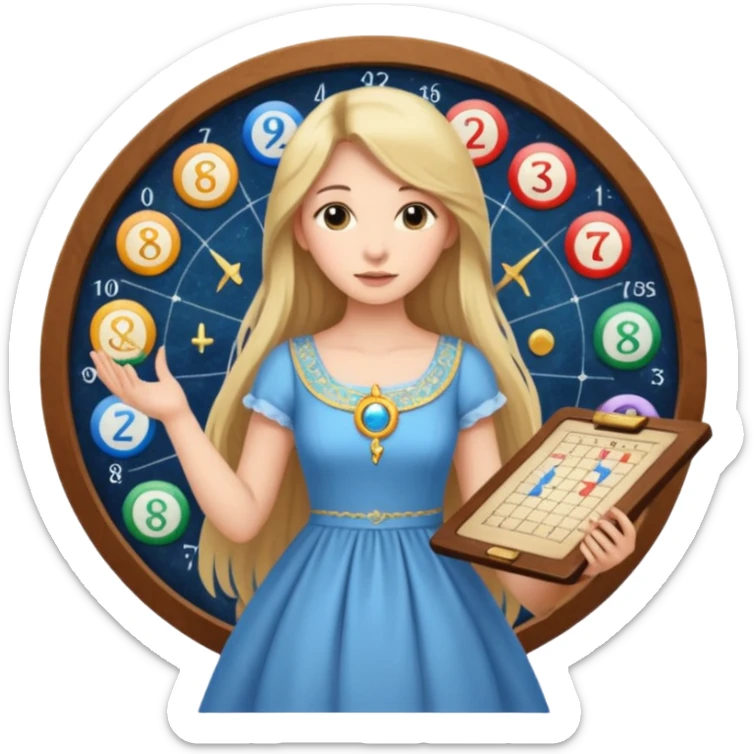 Woman pretty in dress and long hair calculating birth chart sticker