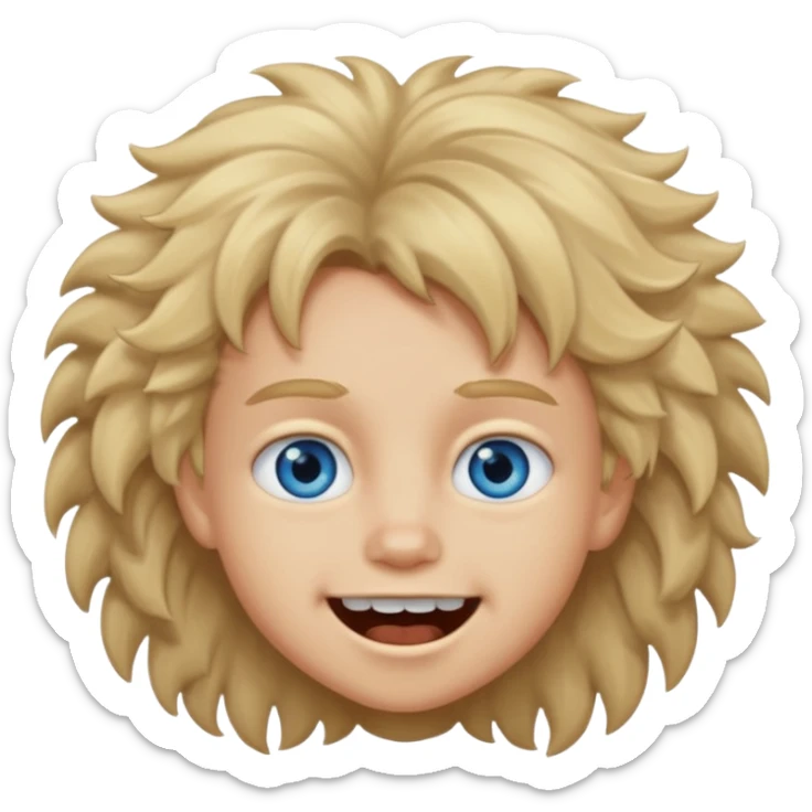 Make a dirty blonde kid with fluffy hair who’s teeth are perfect and blue eyes  sticker