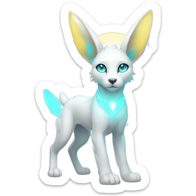 Shiny White Angelic Godly Ethereal Majestic Electric Albino Umbreon. cyan eyes and cyan markings. Golden Anubis-rings. full body sticker