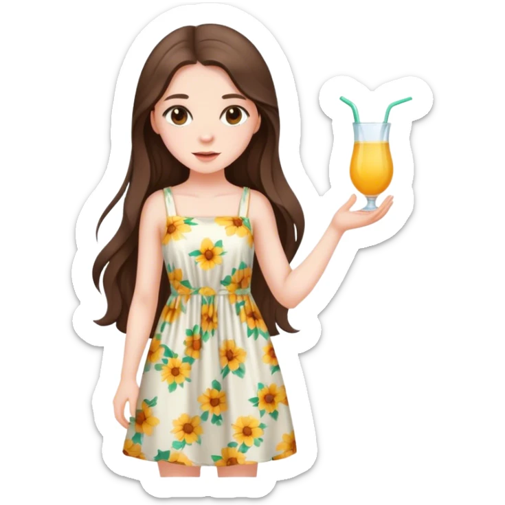 beautiful pale brunette girl with long hair in a summer dress sticker