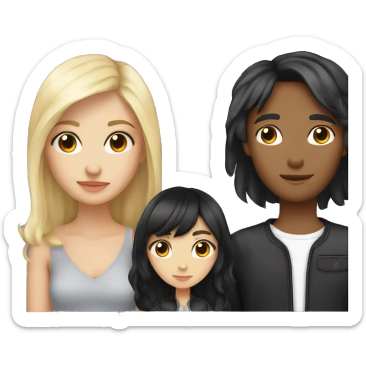 Friend group of a blond girl, a brunette girl, a girl with black hair, and a boy with black hair sticker