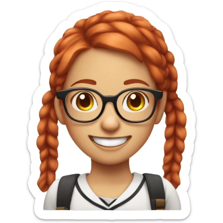 Nerd girl with glasses and buck teeth braces red hair and pigtails sticker