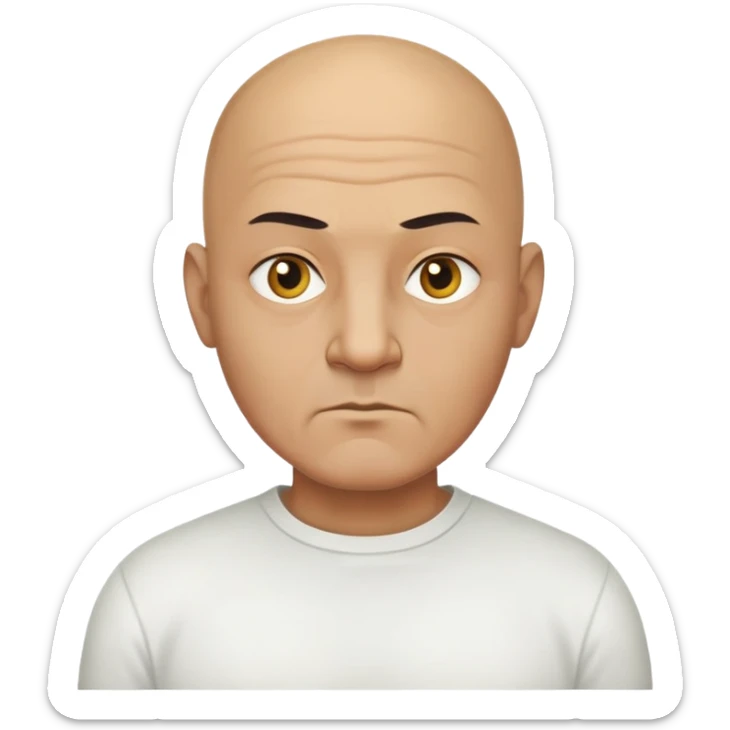 ông lão 50 tuổi, da vàng đậm, đầu trọc, mặt nghiêm túc, áo trắng sticker