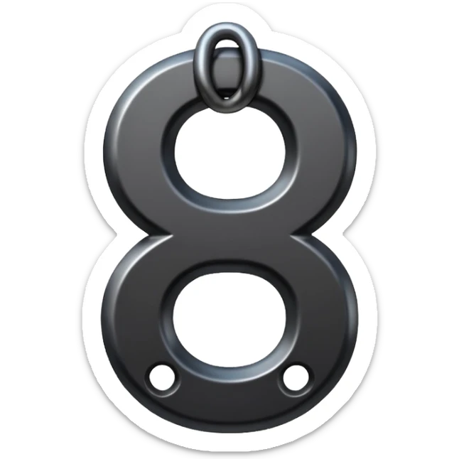 Emoji, gothic chain link shaped as number 8, forged from matte black steel, industrial form, subtle metal texture, no glow, no neon, flat emoji design, centered, transparent background sticker