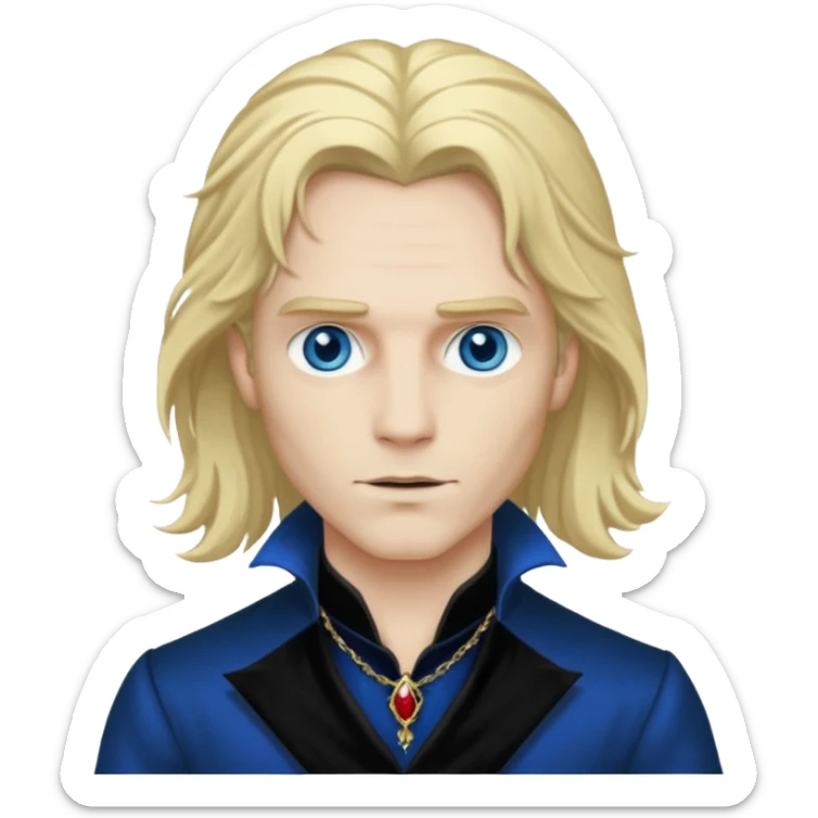 Lestat de Lioncourt with white skin, blue eyes , long blonde hair, black outfit sticker