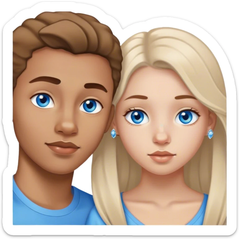 Biracial girl and white boy with light brown hair and blue eyes. The girl should have a nose rind diamond  sticker