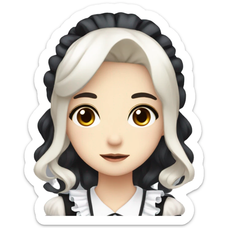 Anime maid with dark brown eyes and long, flowing black hair wearing a french maid uniform sticker