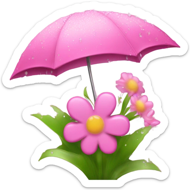 Pink bouquet of flowers as an umbrella with dew drops falling off sticker