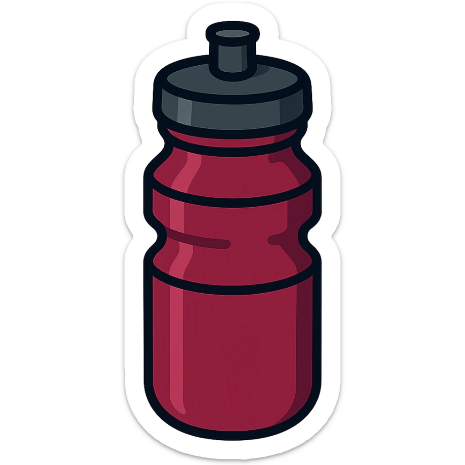 clean icon of a burgundy cycling bottle with a black cap, transparent background sticker