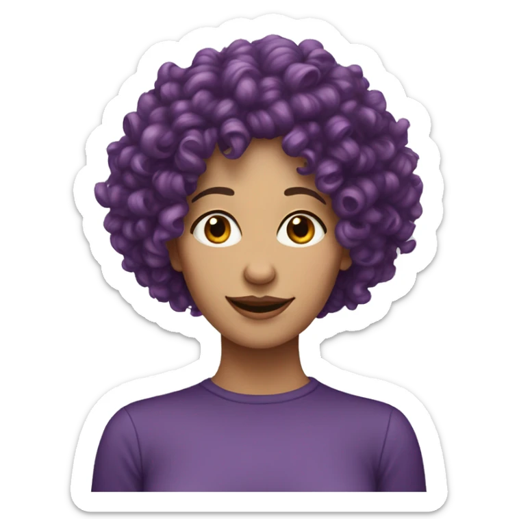 European, purple curly hair, woman, middle-aged, nose ring. sticker