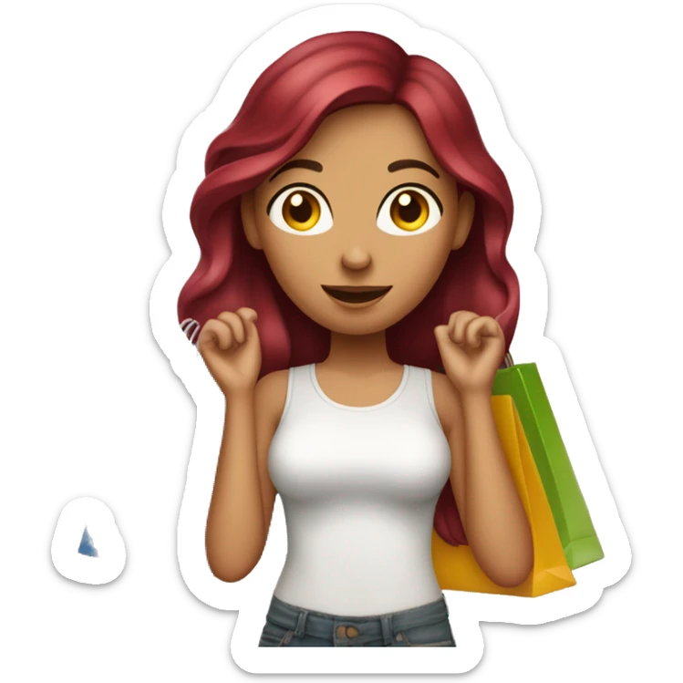 Long Burgundy haired girl, shopaholic, carrying a lot of shopping bags sticker