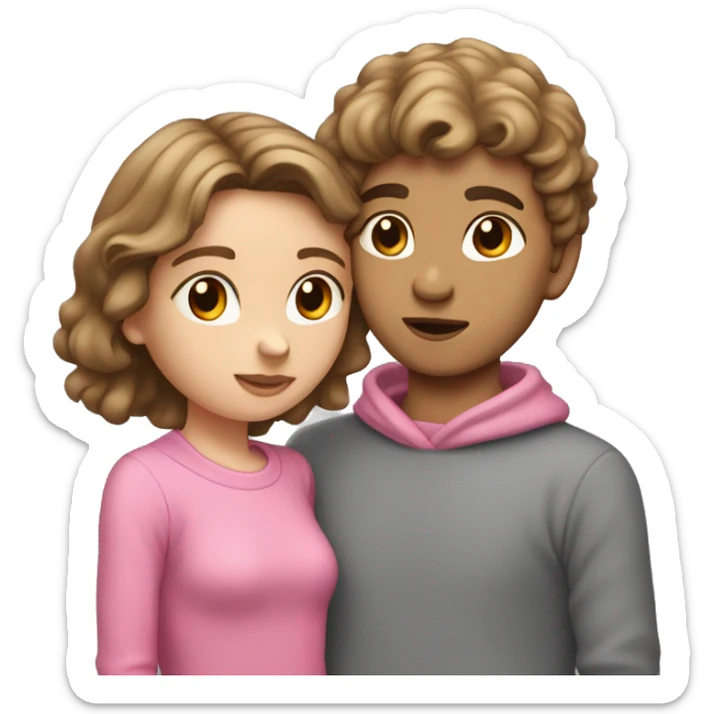 brown hair girl in pink sweather kissing boy with dark blonde hair with middle part in grey sweather  sticker