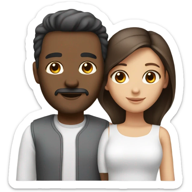 Couple wife + husband white color skin and black head and brown eyes sticker